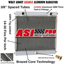 51963 Aluminum 3Rows Radiator Fits Dragster Roadster Style Racing Double Pass.