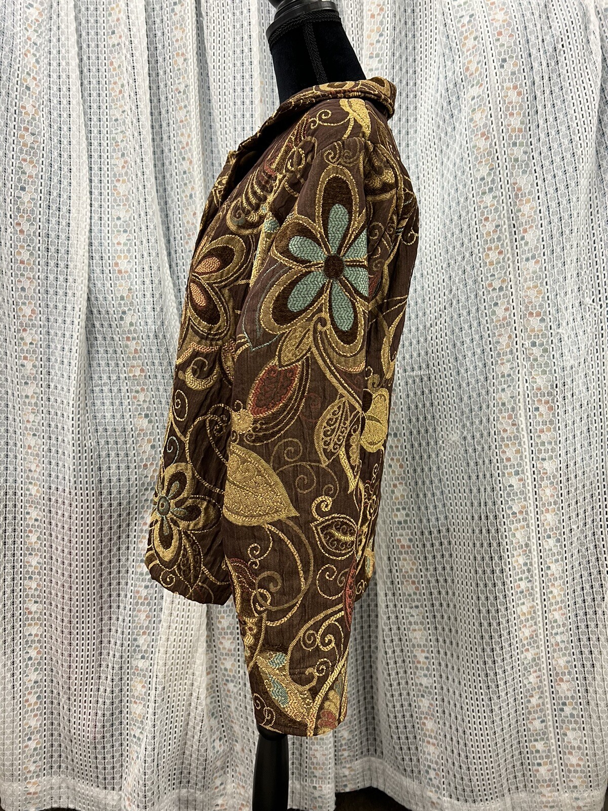 Pony Jacket Vintage Dipinto Cappotto Broccato Floreale Bottone Frontale Donna Taglia Large