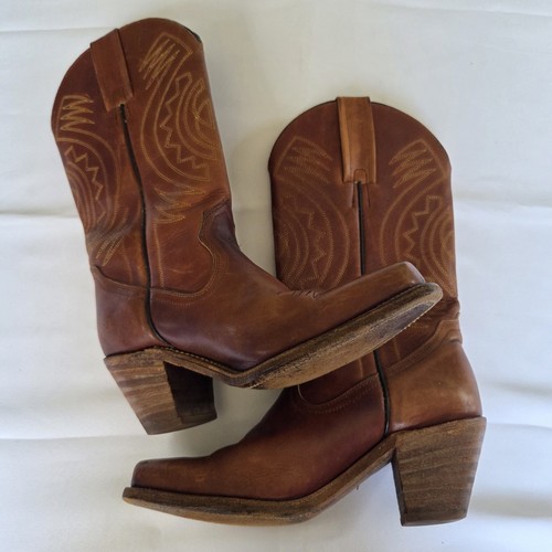 Vintage Frye Women's Boot Sz 7.5 All Leather Western Pull On Whiskey Patina