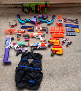 Toy Nerf Gun Bundle. Assortment of Guns Attachments Bullets. Good Condition