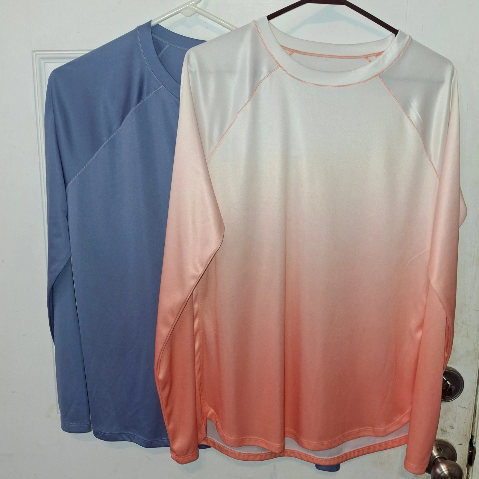 TWO Ocean + Coast Shirt adult Medium M Dry Wick Poly Swimming Fishing Outdoors