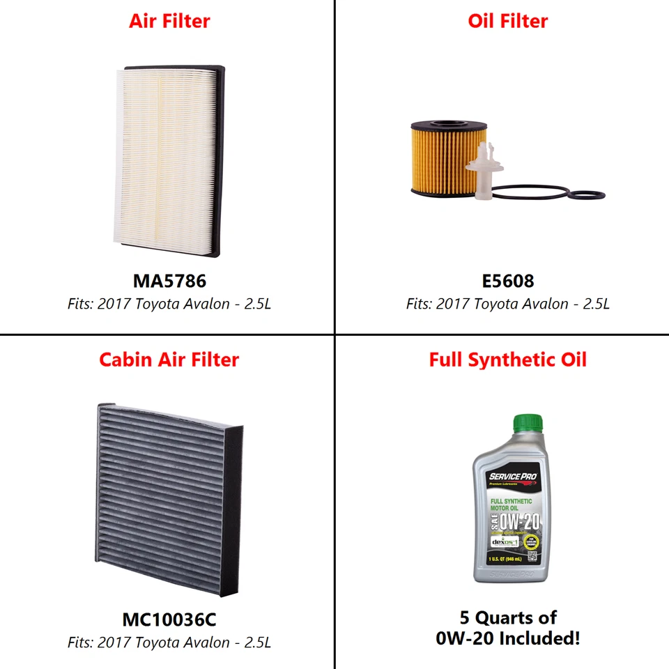 2017 Toyota Avalon 2.5L Complete Air, Oil & Cabin Filter Kit (0W-20) Foto 2 de 4