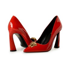 Versace Women's Gold Medusa Red Patent Leather High Heel Pump Shoes US 8 IT 38
