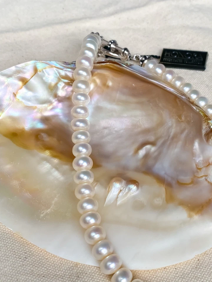 Honora Freshwater Pearl Necklace 925 Sterling Silver Toggle Clasp 18” Classic - Image 2 of 4