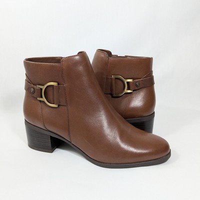 Anne Klein Leather Boots Women's Size 6M  Cognac Brown Ankle Bootie Jaysie New