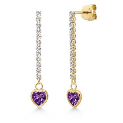 14K Yellow Gold Gemstone Birthstone and Lab Grown Diamond Long Liner Chain Drop
