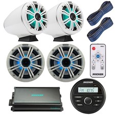 Kicker Gauge Receiver, 2x 6.5" Speaker, 2x 6.5" LED Speaker, Amp, Remote,2x Wire