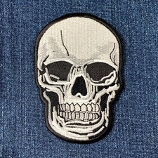 Human Skull Applique Patch - Large Embroidered Skeleton Head Badge 4" Iron On 