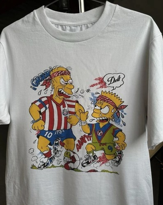 #ad The Simpsons 90s Homer Chivas vs Bart America Mexican T Shirt White BTH76 $21.98