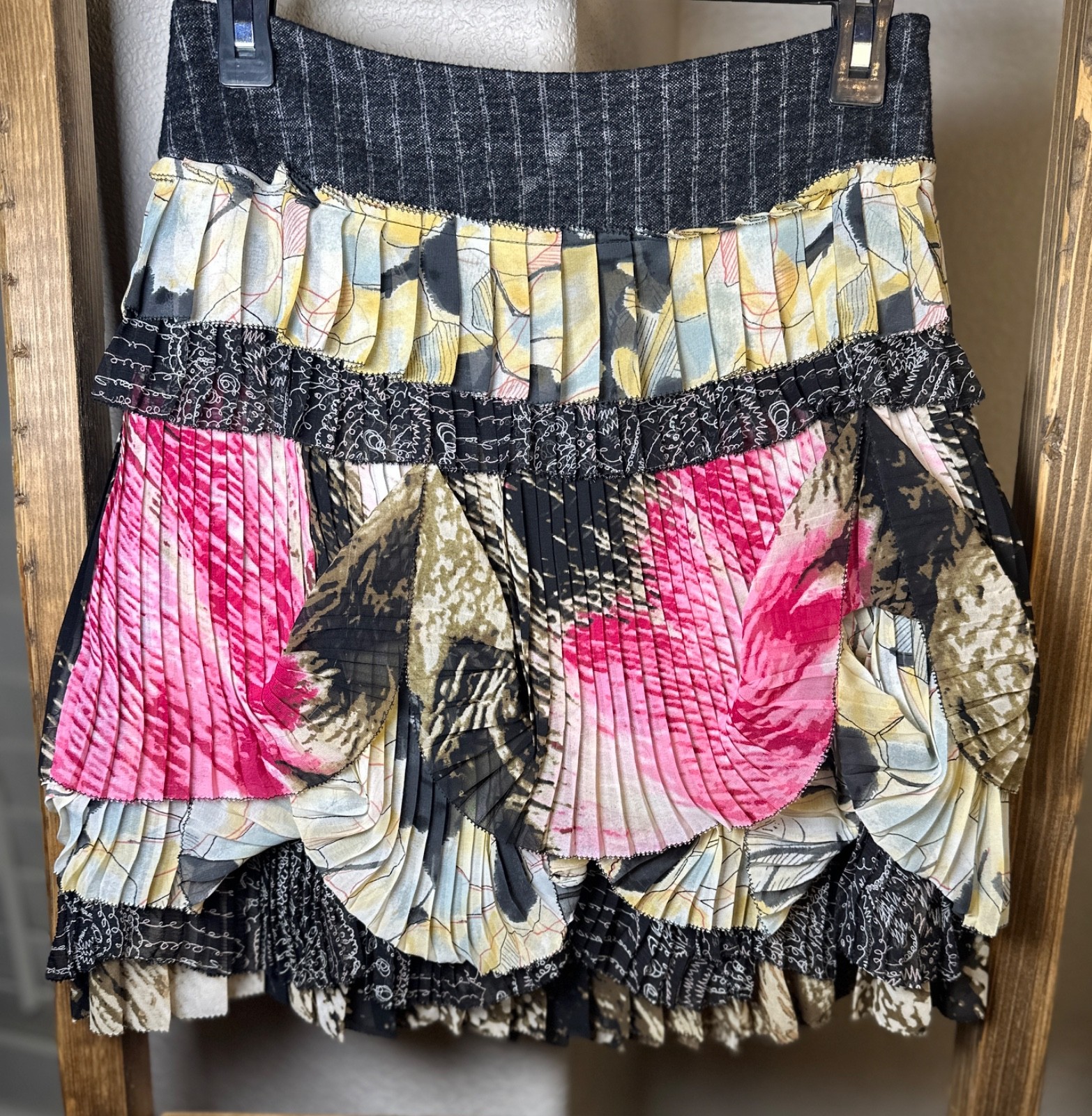 Diane von Furstenberg Pleated Patchwork Skirt Abs… - image 2