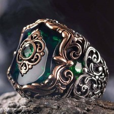 925 Sterling Silver Green Zircon Stone Handmade Men's Ring Gift For Him Jewelry