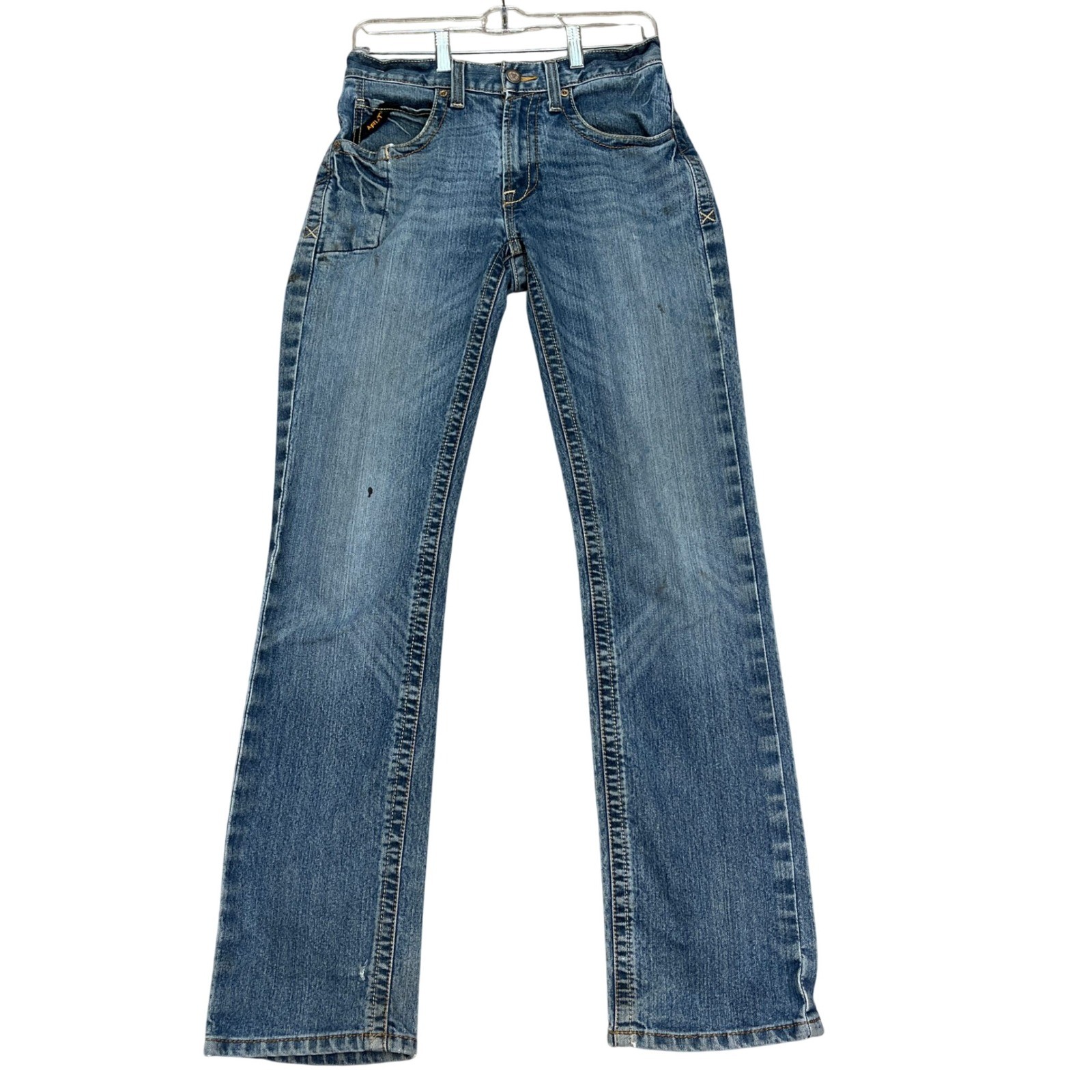 S 28x34 Medium Wash Straight Leg 5 Pocket Denim Stain