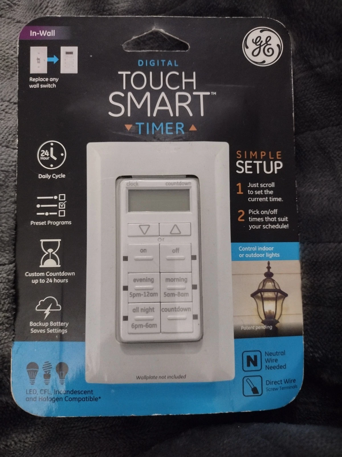 GE TouchSmart In-Wall Digital Timer Switch 24-Hour Preset Lighting Control