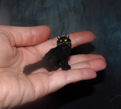 Black cat MADE TO ORDER OOAK 1:12 Miniature Dollhouse handmade realistic IGMA