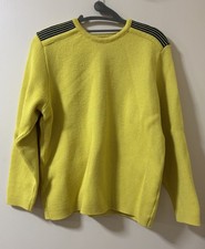 70s/80s Demetre virgin wool ski Men  s Sweater Small Yellow Navy Shoulder Stripes