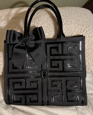 BRIGHTON MY FLAT IN LONDON CORNICHE SQUARE TOTE JEWELED COATED CANVAS & LEATHER 