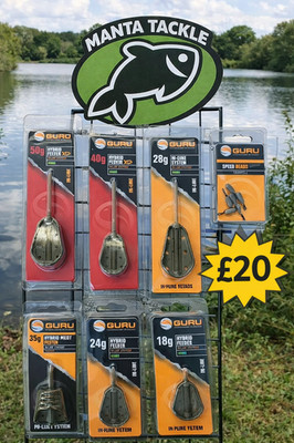 6 x Guru Carp Fishing Hybrid Pellet Distance Method Feeders plus Speed Beads