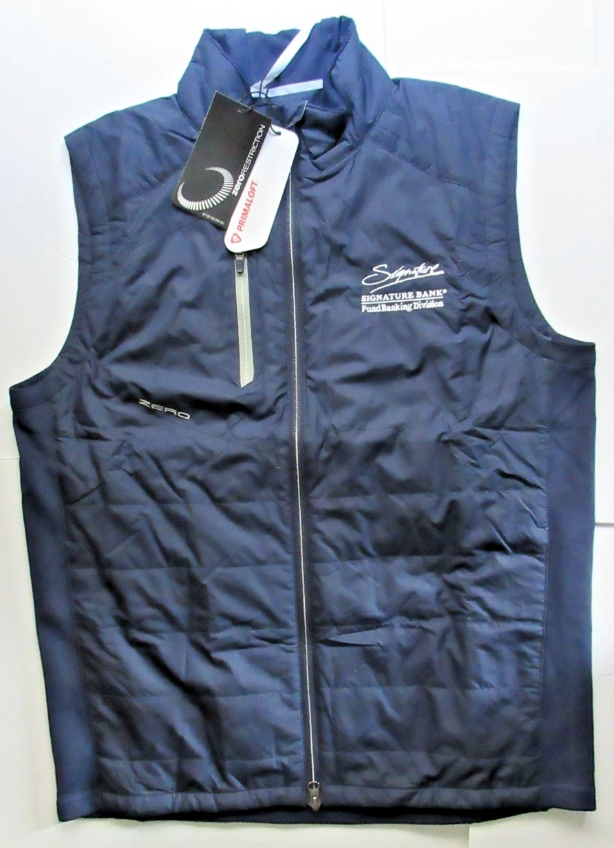 Zero Restriction Golf Vest Z625 Primaloft Navy Men's Medium Signature Bank Logo