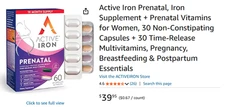 Active Iron + Prenatal Multivitamin (Exp 07/26) 30 Capsules, 30 Tablets