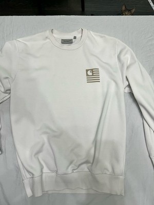 CARHARTT WIP MEN'S PULLOVER STATE CHROMO SWEATSHIRT WHITE W/ LOGO PRINTED SZ XS