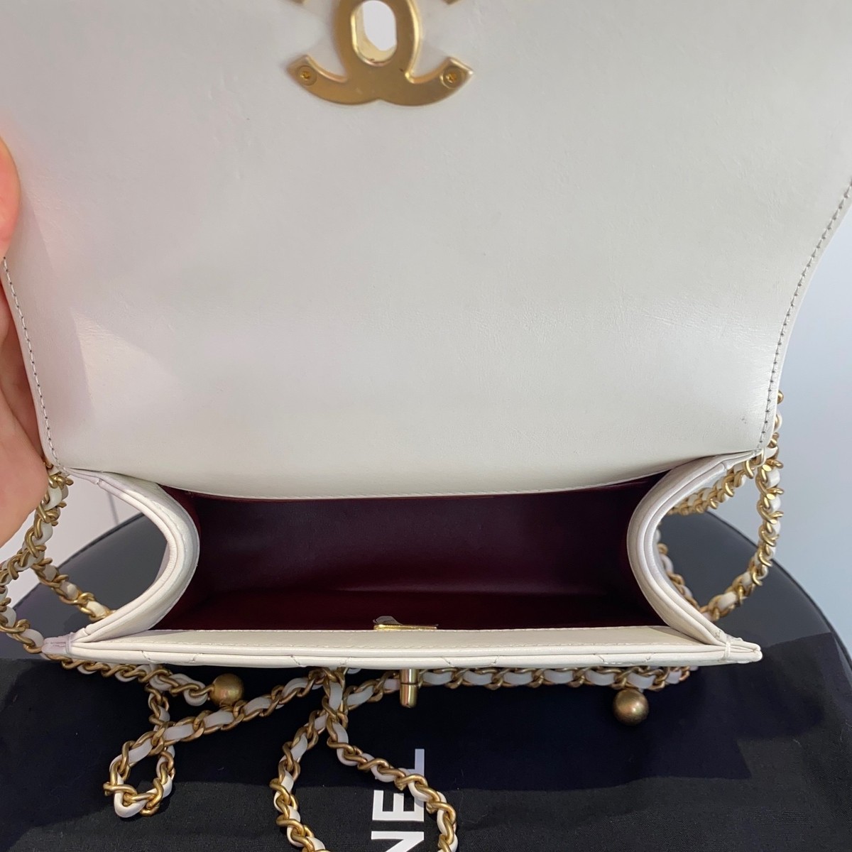 CHANEL Double Gold Bead White Flap Crossbody For Women | eBay