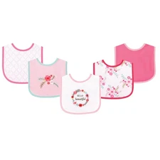 Luvable Friends Cotton Terry Drooler Bibs with PEVA Back 5pk, Floral, One Size