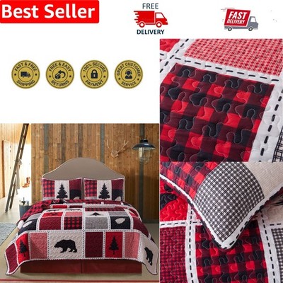 Into The Woods King Bedding Set: Rustic Christmas Quilt with 2 Shams