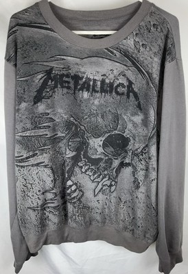 Metallica Mens Gray XXL Skull Graphic Sweatshirt Heavy Metal Band Pullover Shirt