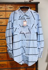 VTG H Bar C California Ranchwear Shirt Mens Large Western Pearl Snap blue stripe