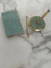 Park Sherman Confetti Lucite Memo Pad And Pen Set Turquoise Mid Century 