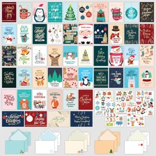 50 Pack Foiled 5X7In Assorted Christmas Cards with Envelopes and Stickers, 50 Un
