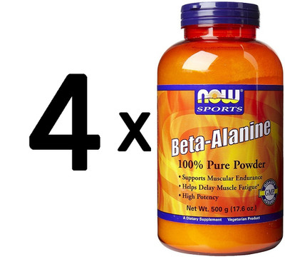 4 x NOW Foods Beta Alanine, 2000mg (Powder) - 500g (95,00 EUR/kg)