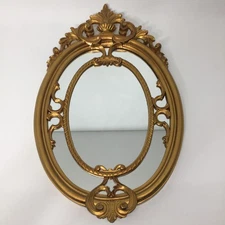 VINTAGE Louis XVI Style Rococo Hollywood Gold Gilt 20" Oval Wall Mirror Italian