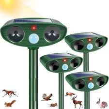 4Pack Solar Ultrasonic Animal Repellent Outdoor Deer Repellent Devices with M...