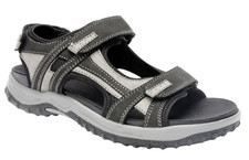 DREW Men's WARREN 47791 Adjustable Strap Sandals, Black/Grey Nubuck, Size 12 W