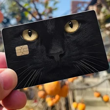 One Debit Credit Card Skin Sticker Decal with Chip Black Cat Eyes Face