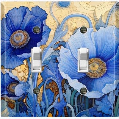 Metal Light Switch Outlet Cover Decorative Wall Plate Elegant Blue Poppy FWR262