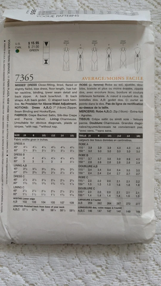 Vintage Vogue Bias Cut Halter Neck Evening Dress Pattern 7365 - Image 3 of 4