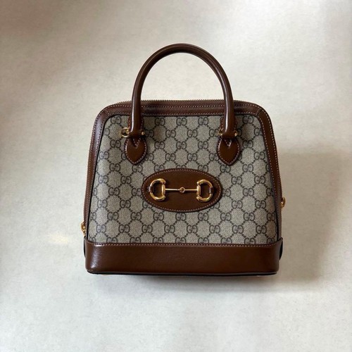 Gucci GG Supreme Horsebit 1955 PVCx leather Hand bag Brown 621220