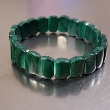 Malachite Bracelet Natural Green Gemstone Rounded Rectangle Bead Stretch 6.5 in