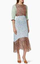 New RIXO Saffron Daisy Leopard Silk Midi Dress Size XS