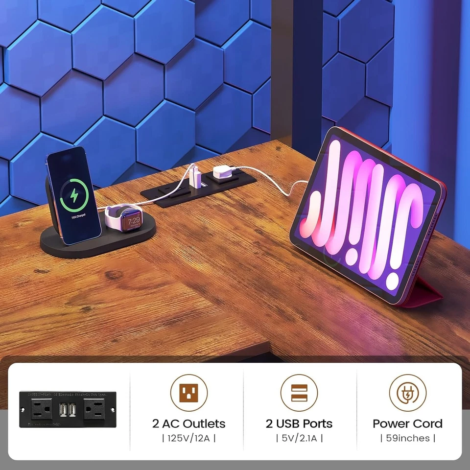 Escalera Doble Tamaño Cama Loft con Escritorio y Armario en Forma de L, Marco de Cama Loft de Metal Foto 4 de 4