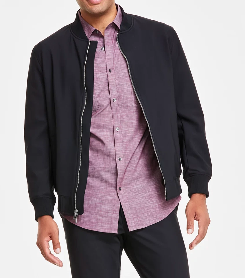 Chaqueta Bomber Alfani Hombre Alfatech Ajuste Regular Cremallera Completa Punto Ponté L Foto 3 de 3