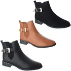 New Womens Ladies Ankle Boots Studs Buckle Zip Low Heel Casual Flat Shoes Sizes