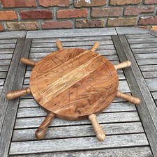 Mark and Graham Nautical Ship Wheel Lazy Susan Brown Acacia Wood Cracked Read
