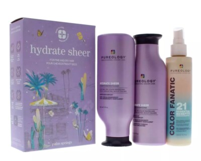 Pureology Hydrate SHEER Shampoo & Conditioner W/Color Fanatic Spray Gift Set Box