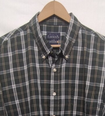 basic editions dress shirts Basic Editions Men's Dress Shirt L Button Down Blue/green/gold/White Striped