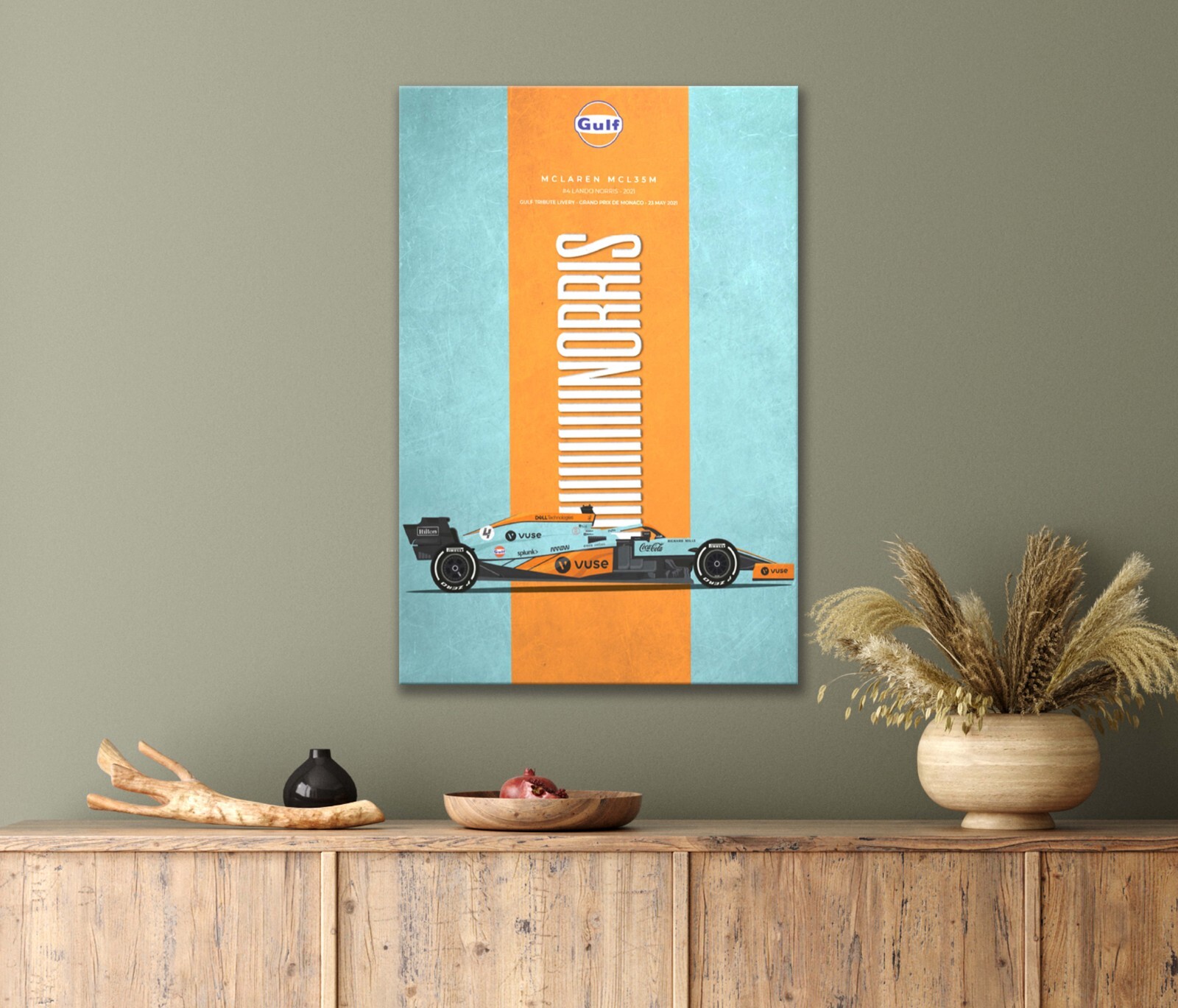 Yellow Ocean Blue Vintage Car Cool Design 40x60cm Canvas or Metal Print Wall Art