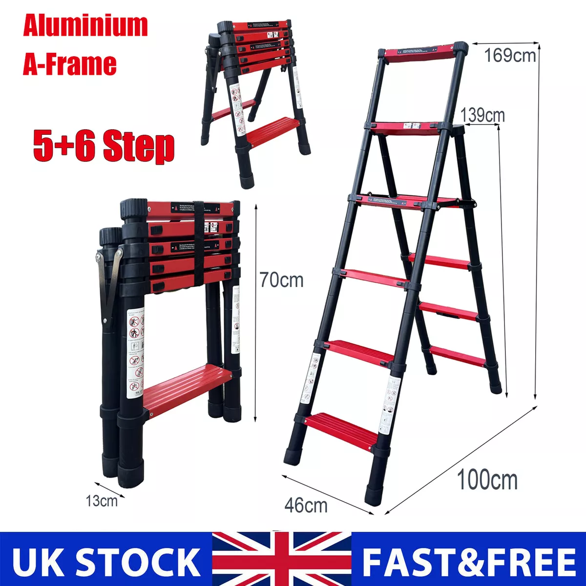 A Frame Folding Telescopic Ladder 5 6 Steps Multi Purpose Aluminium Ladders UK