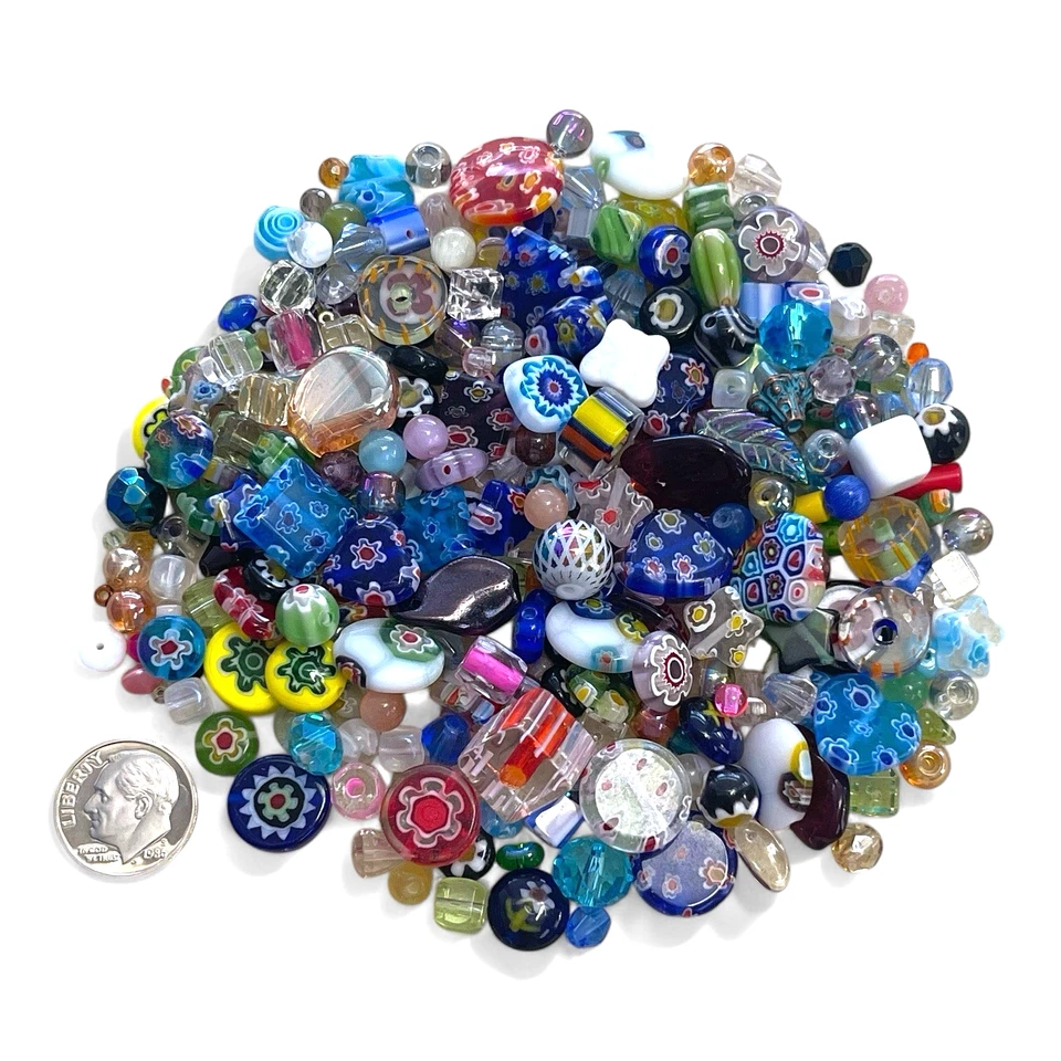 Cuentas de vidrio checo Millefiori a granel de 1/4 lb mezcla de cuentas espaciadoras prensadas pulidas al fuego Foto 2 de 4